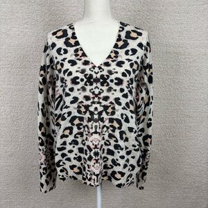Brochu Walker Sweater‎ Womens S Beige Kelso Animal Print 100% Cashmere Pullover